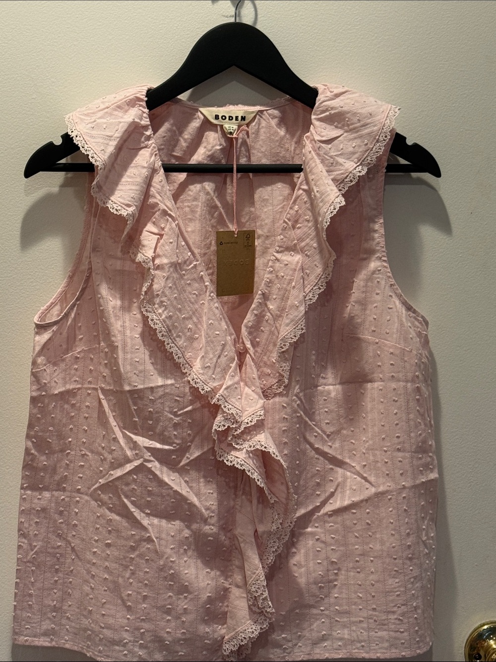 Boden Light Pink Ruffle V-Neck Sleeveless Camisole